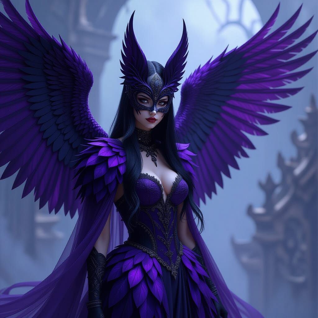 Mysterious Crow Girl in Dark Fantasy Style