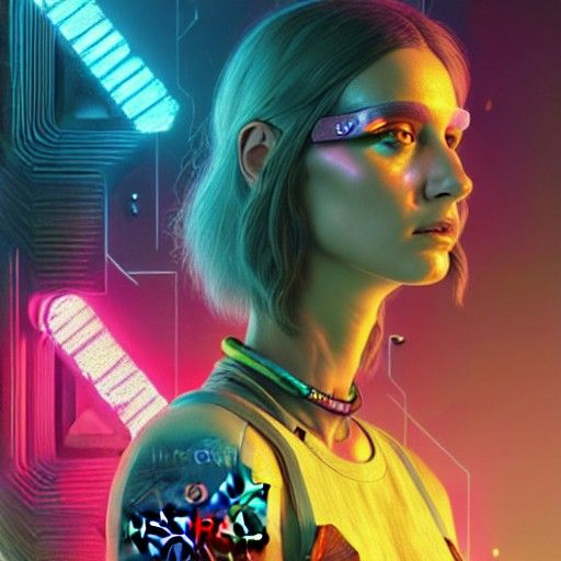 Cyberpunk Queen Portrait in Holographic Astral Style