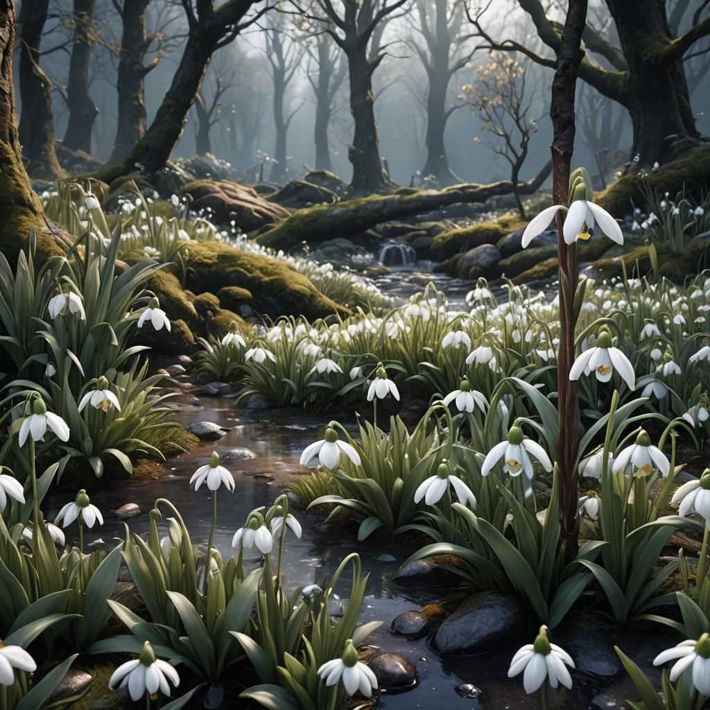 Detailed Matte Painting of a Snowdrop Flower