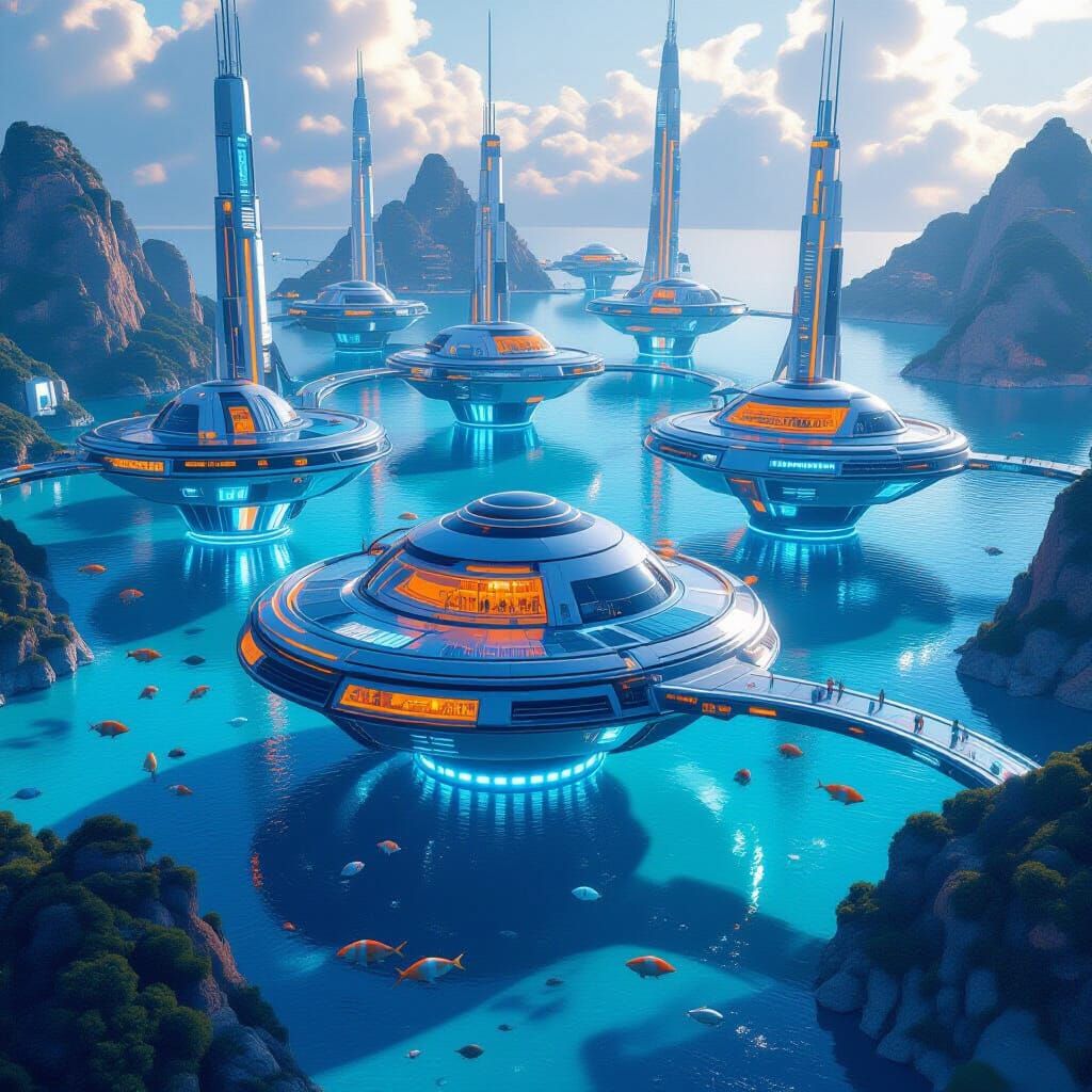 Futuristic Water Cities with Aquatic Life in Unreal Engine