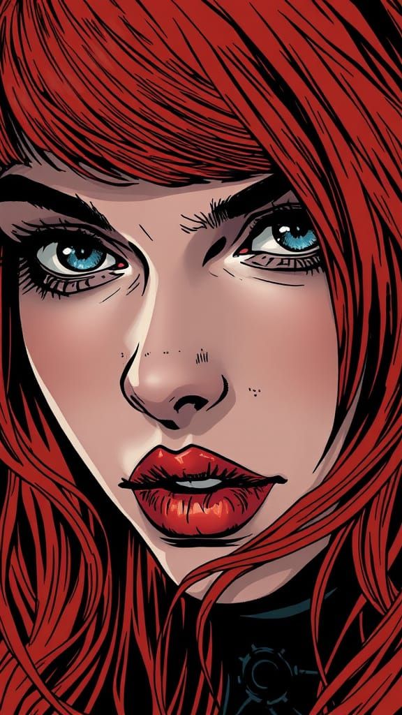 Gorgeous Red-Haired Woman in Dark Fantasy Comic Style