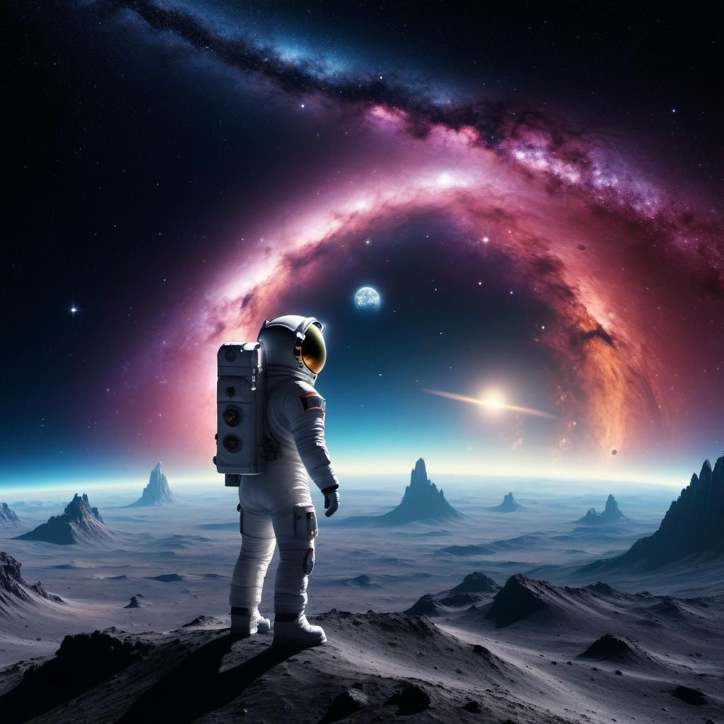 Astronaut Alone in Vast Deep Space
