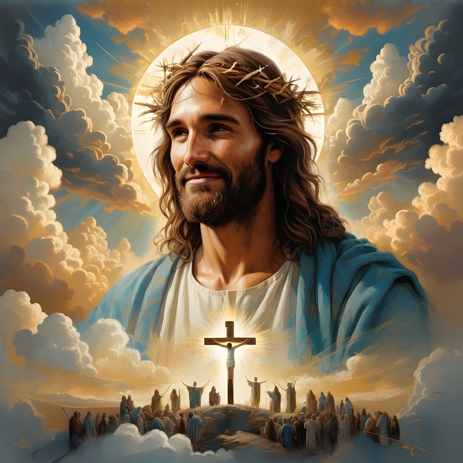 Loving Portrait of Jesus with Nativity and Triumph