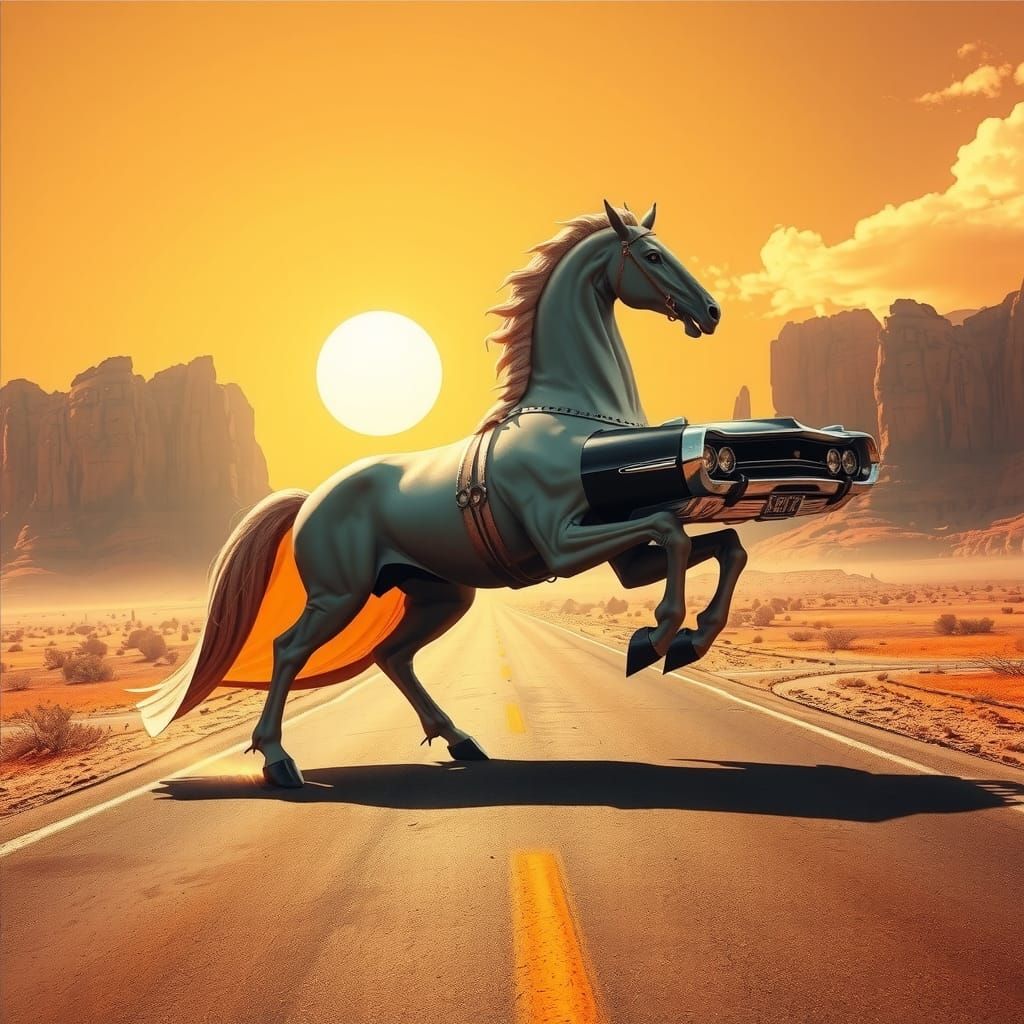 Majestic Car Centaur in Retro-Futuristic Style