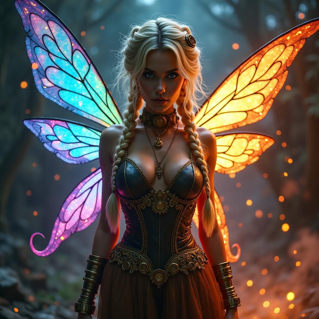 Dramatic Steampunk Fairy with Bioluminescent Metal