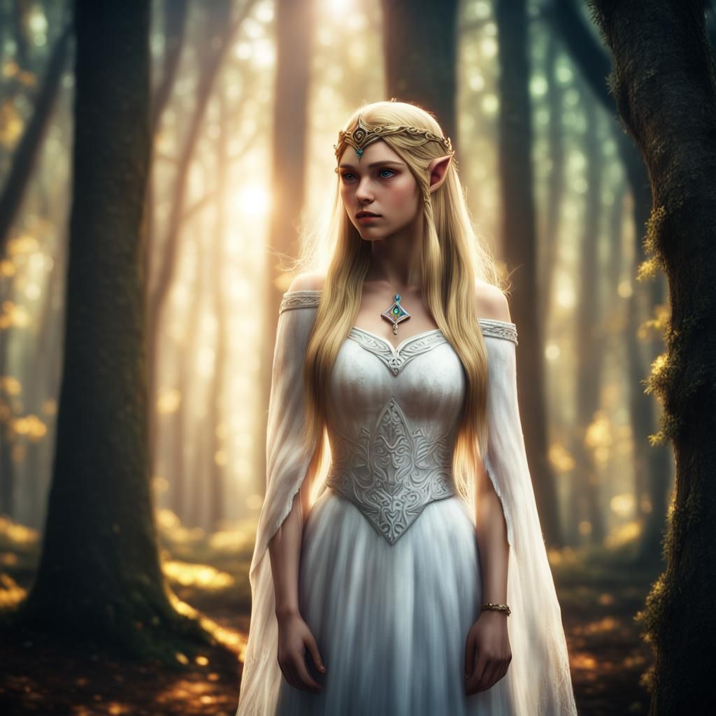 Hyperrealistic Princess Zelda in Glowing Forest