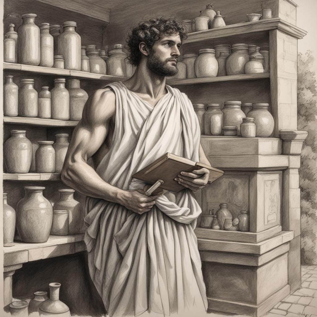 Greek Apothecary Shop in Charcoal Style