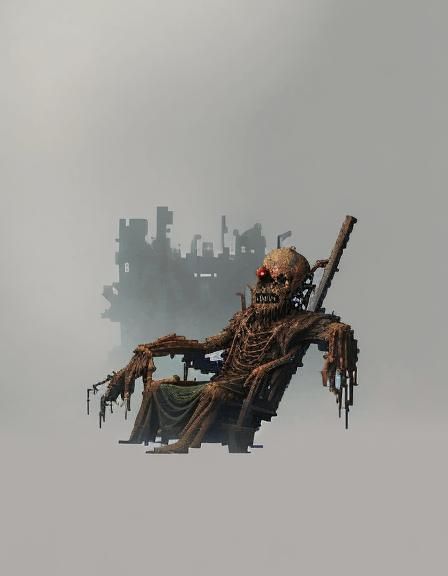 Zombie Creature on Broken Throne: 8-bit Pixel Art