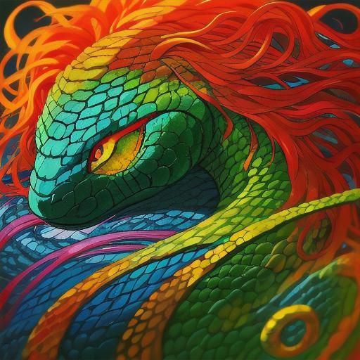 Mesoamerican Serpent Goddess in Oil Painting