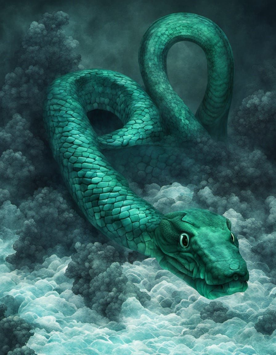 Emerald Green Giant Sea Snake Creature