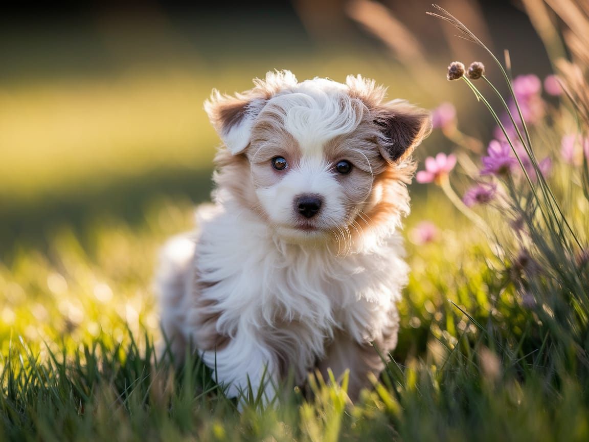 Surreal Puppy Captured in Photorealistic Sunlit Meadow