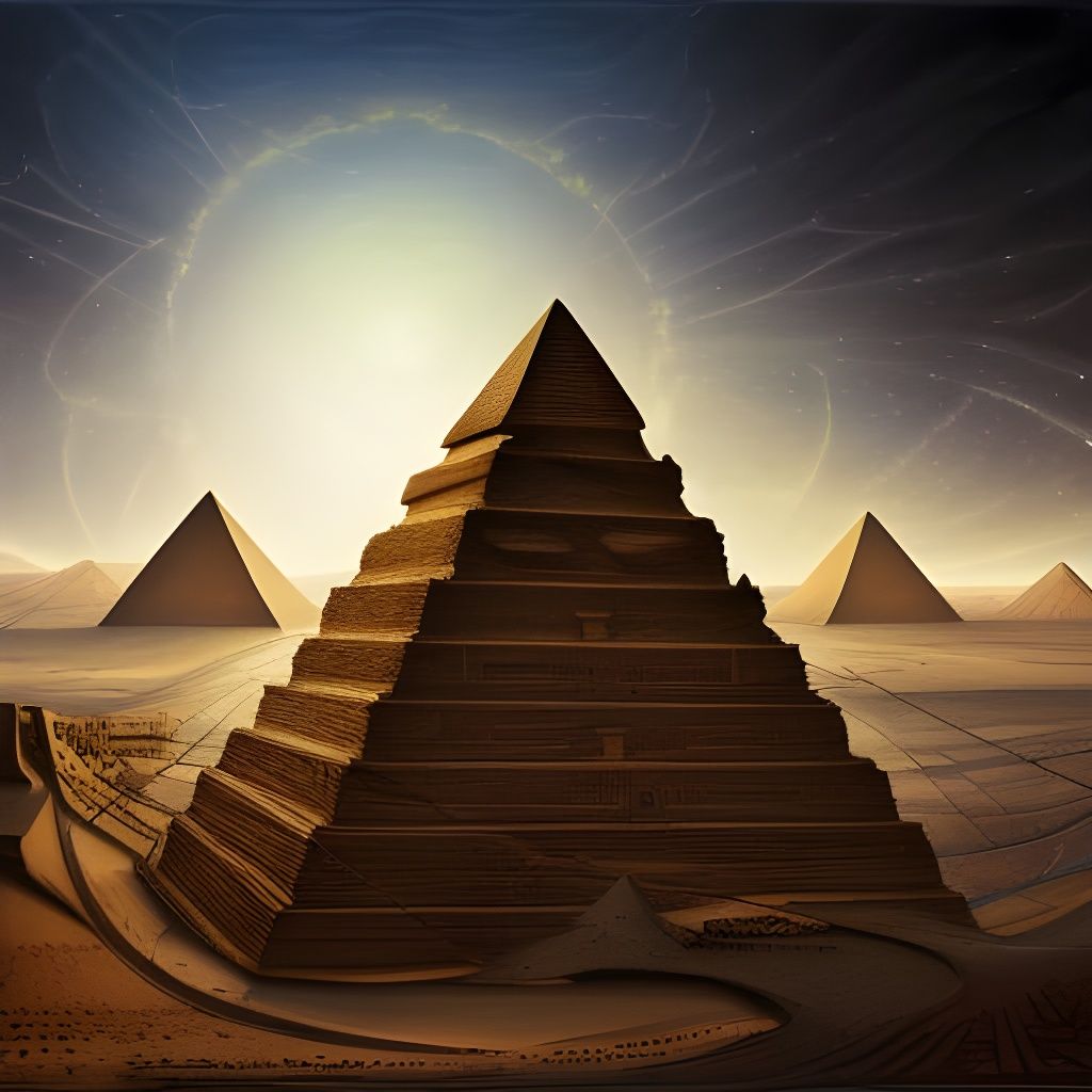 Clockpunk Bonsai with Egyptian Pyramid, Hyperdetailed Digita...