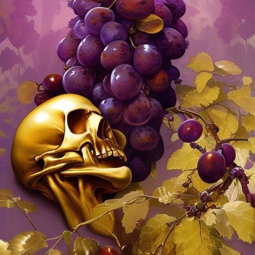 Gold Skull with Grapes: Fantasy Art Portrait