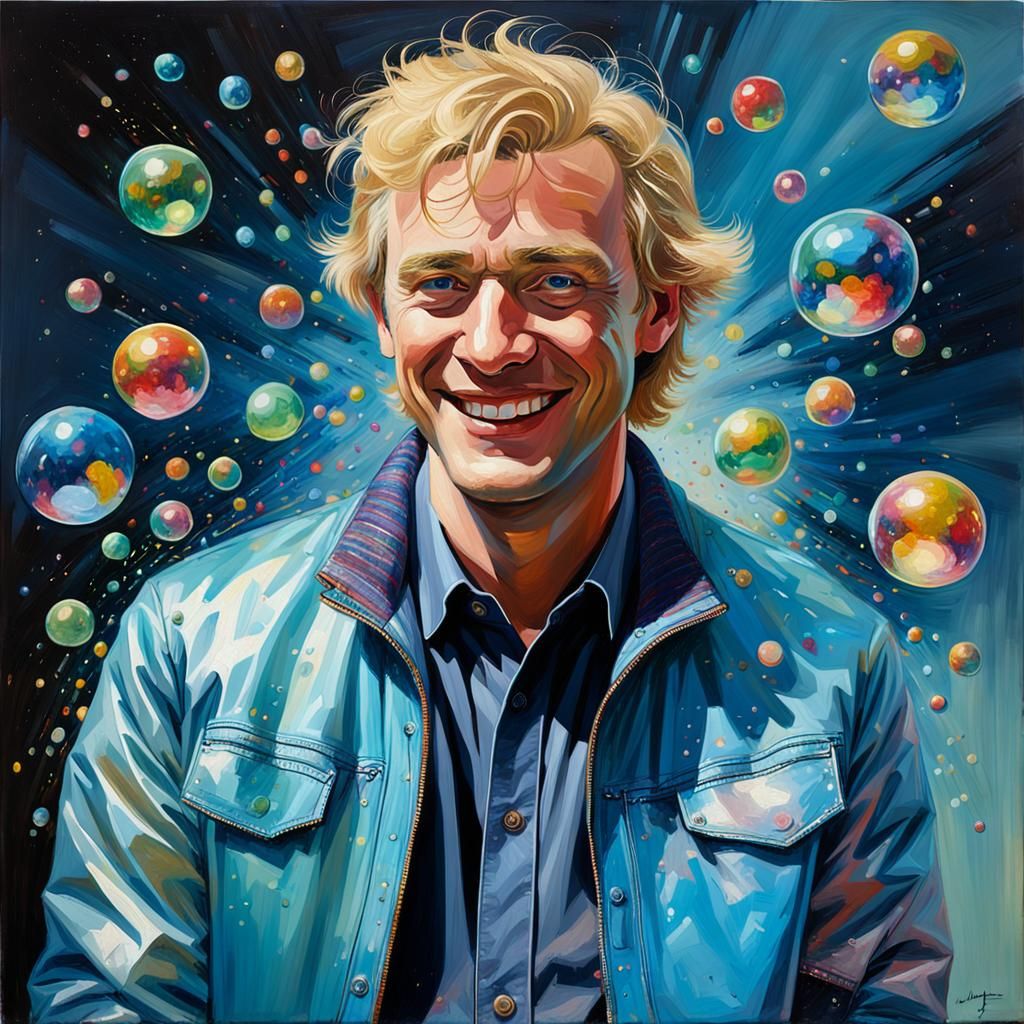 Smiling Blond Man in Sparkling Jacket, Painterly Style