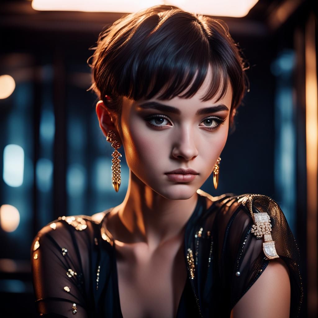 Cinematic Portrait of a Woman in Gold Jewelry