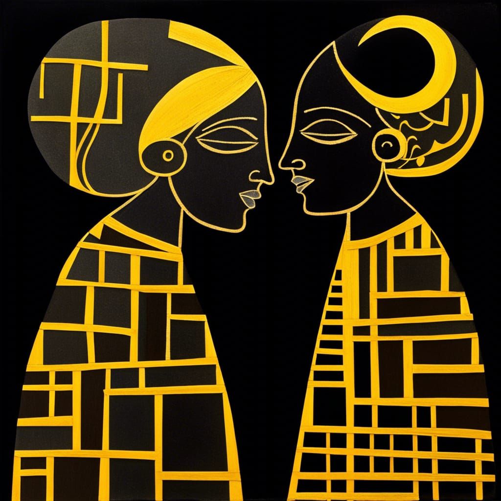 City Block Women Gaze at Whimsical Moon, Chalk Art