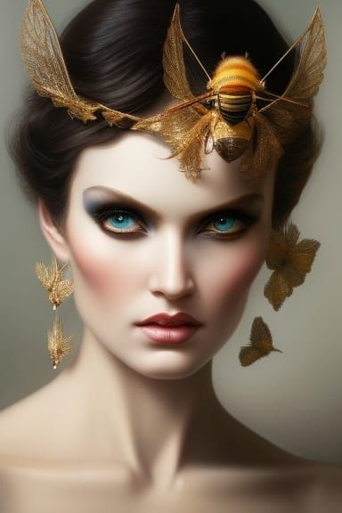 Queen Bee with Bees, Digital Illustration