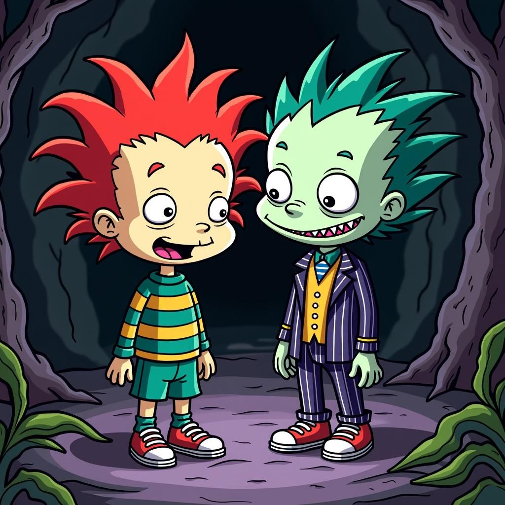 Tommy Pickles and Beetlejuice in Gothic Setting
