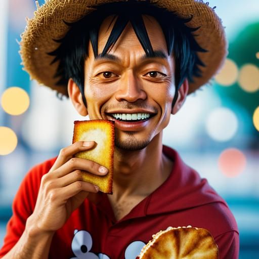 Luffy and Mickey Mouse Eating Salchipapa