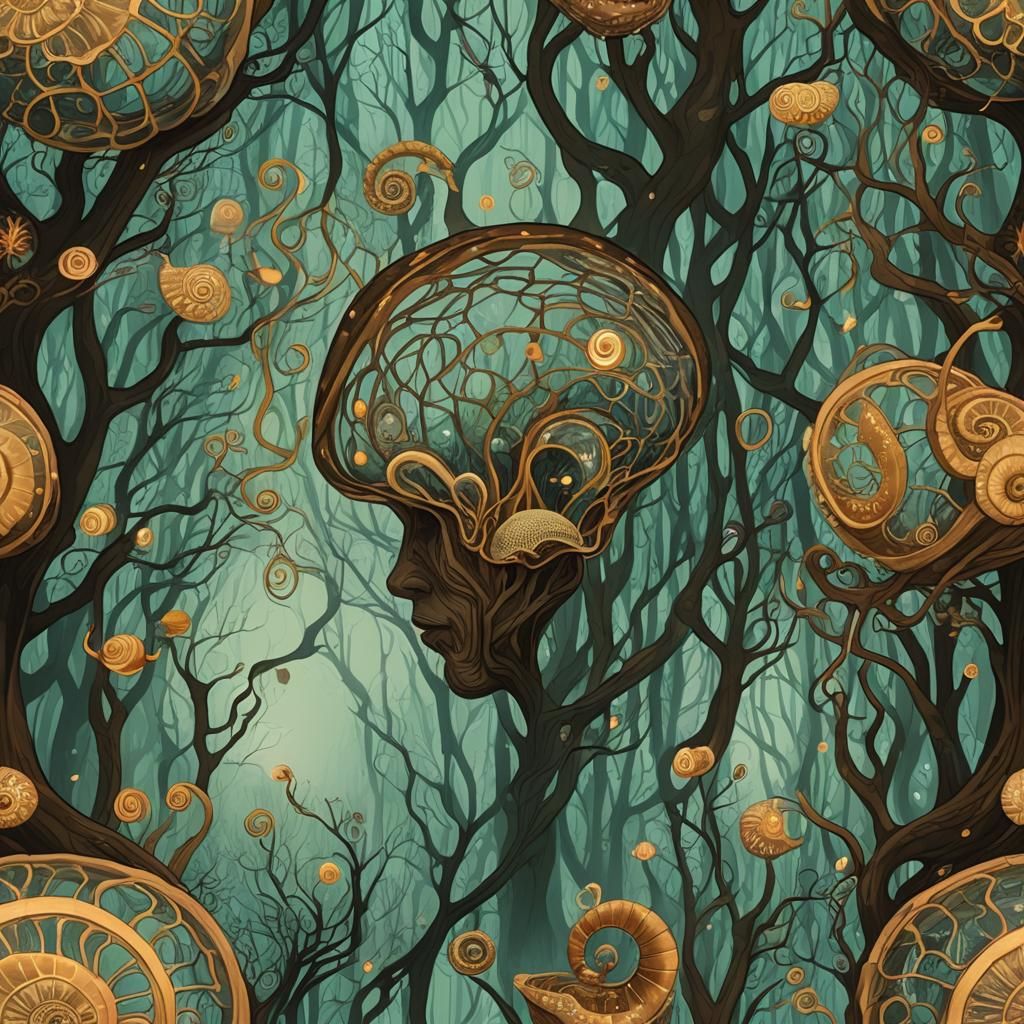 Surreal Aquatic Dreamscape with Giant Snail