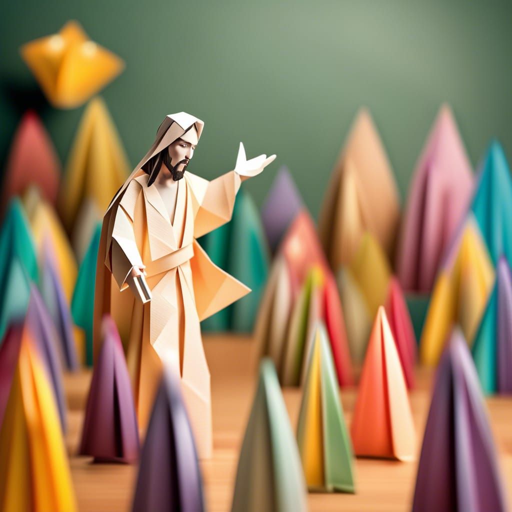 Jesus Performing Miracles in Origami Style