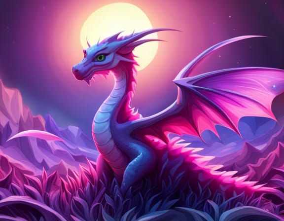 Friendly Pink and Lilac Dragon in Flower Glade