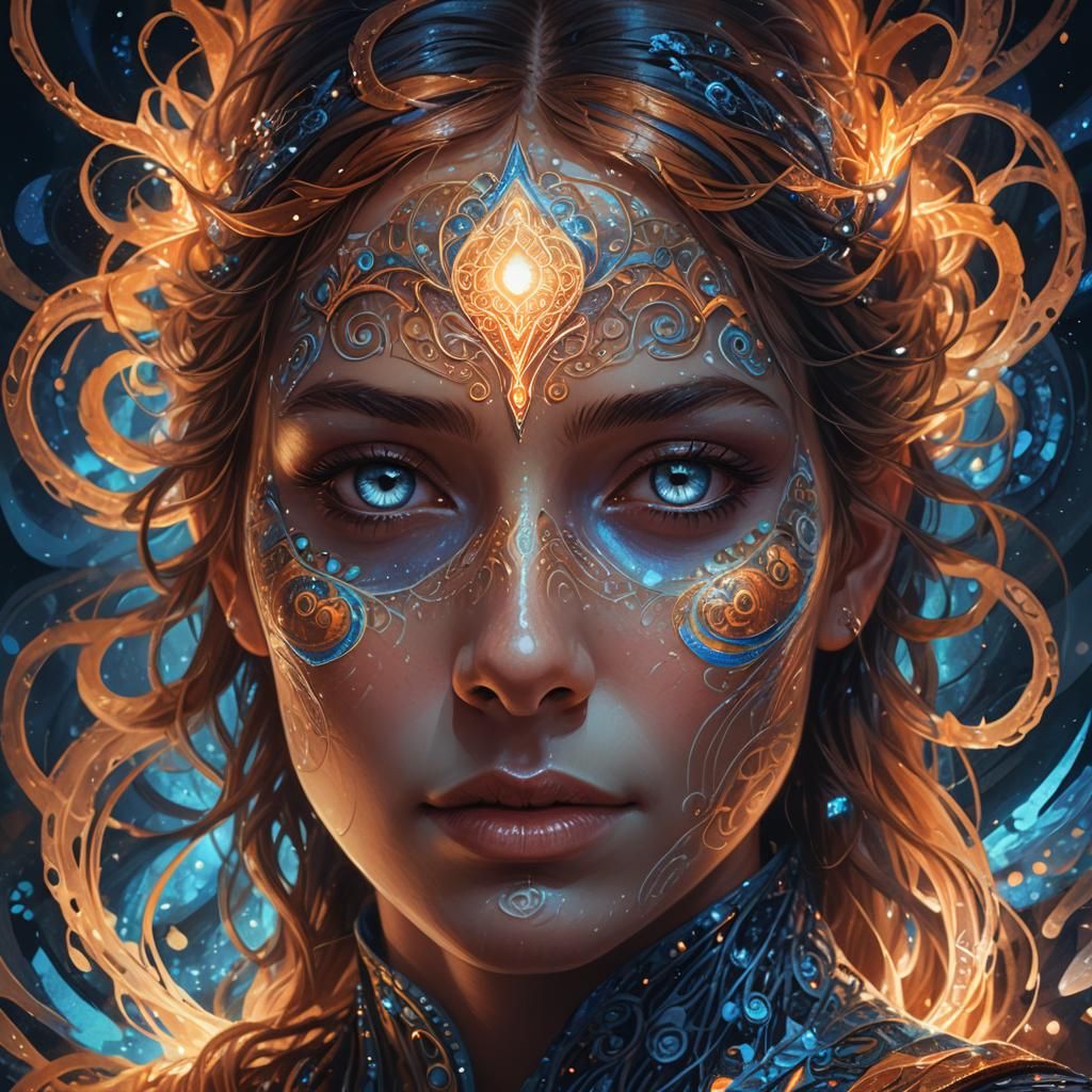 Ethereal Portrait with Glowing Markings in Fantasy Art Style