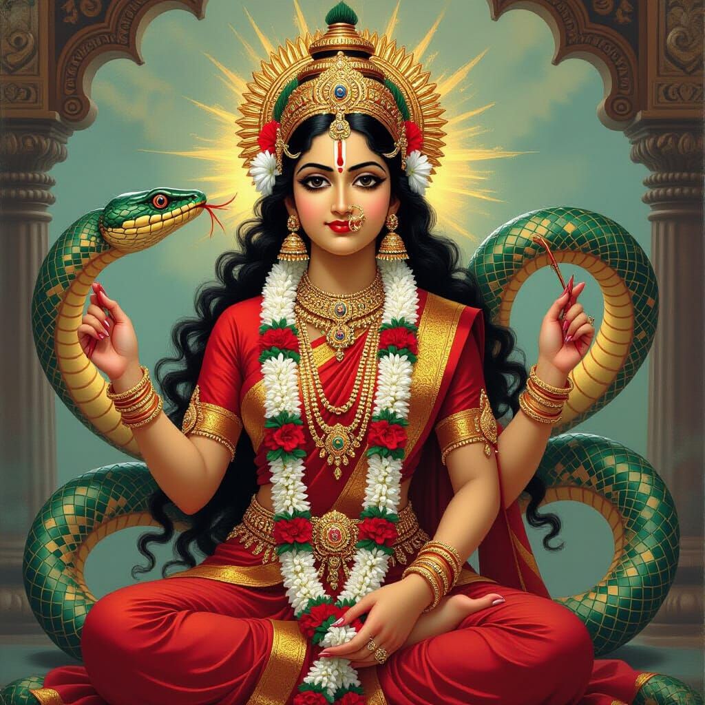 Devi Ma Manasha with Snake, Classical Indian Art