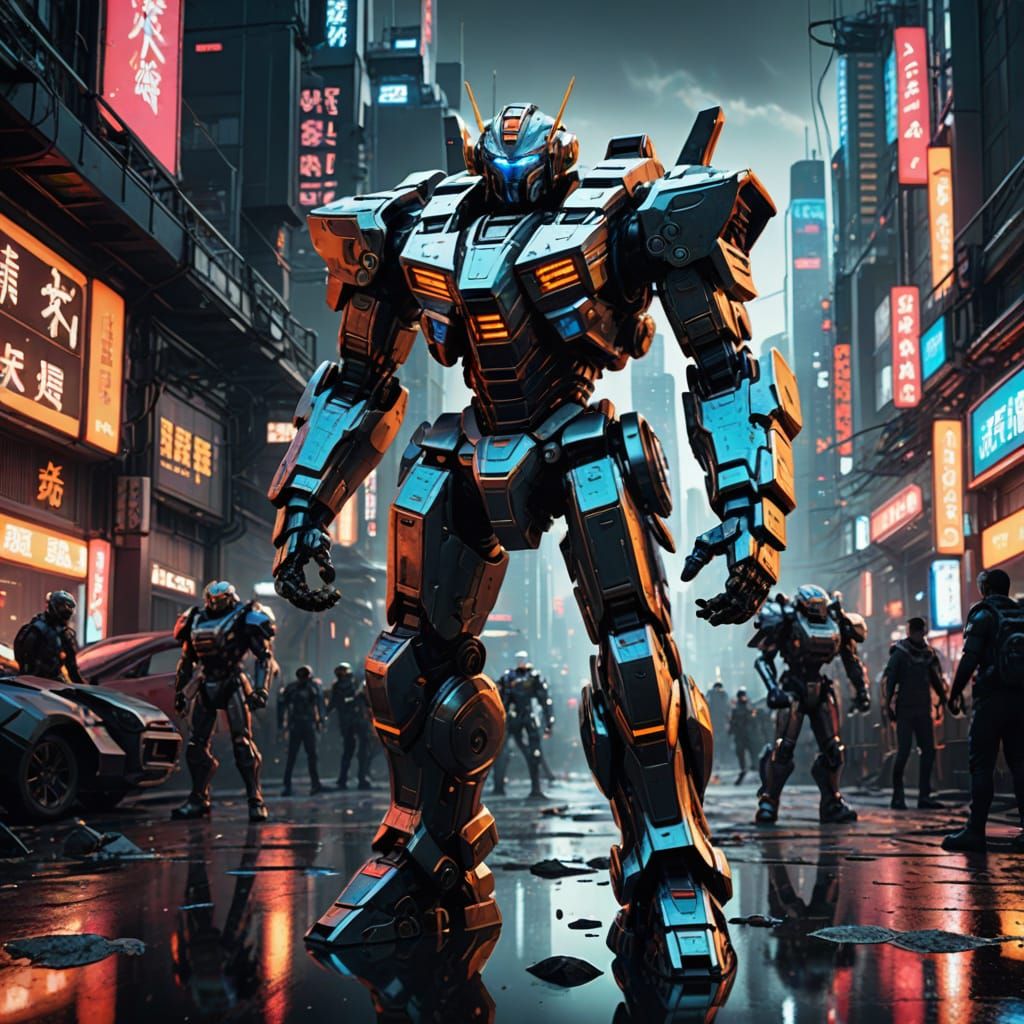 Epic Sci-Fi Mecha Warriors on Futuristic Battlefield