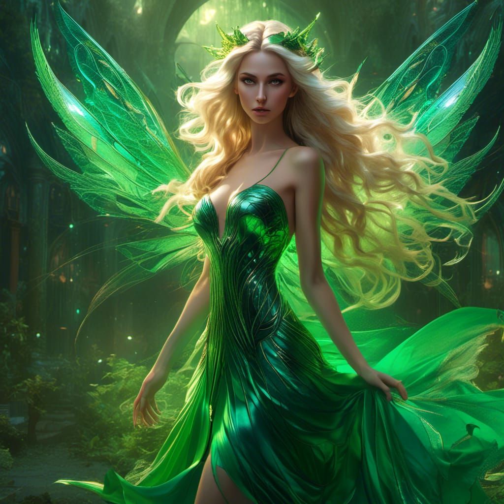 Holographic Fairy with Green Eyes, Fantasy Art