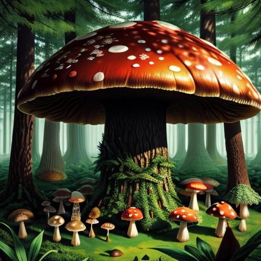 Hyperdetailed Giant Mushroom Forest