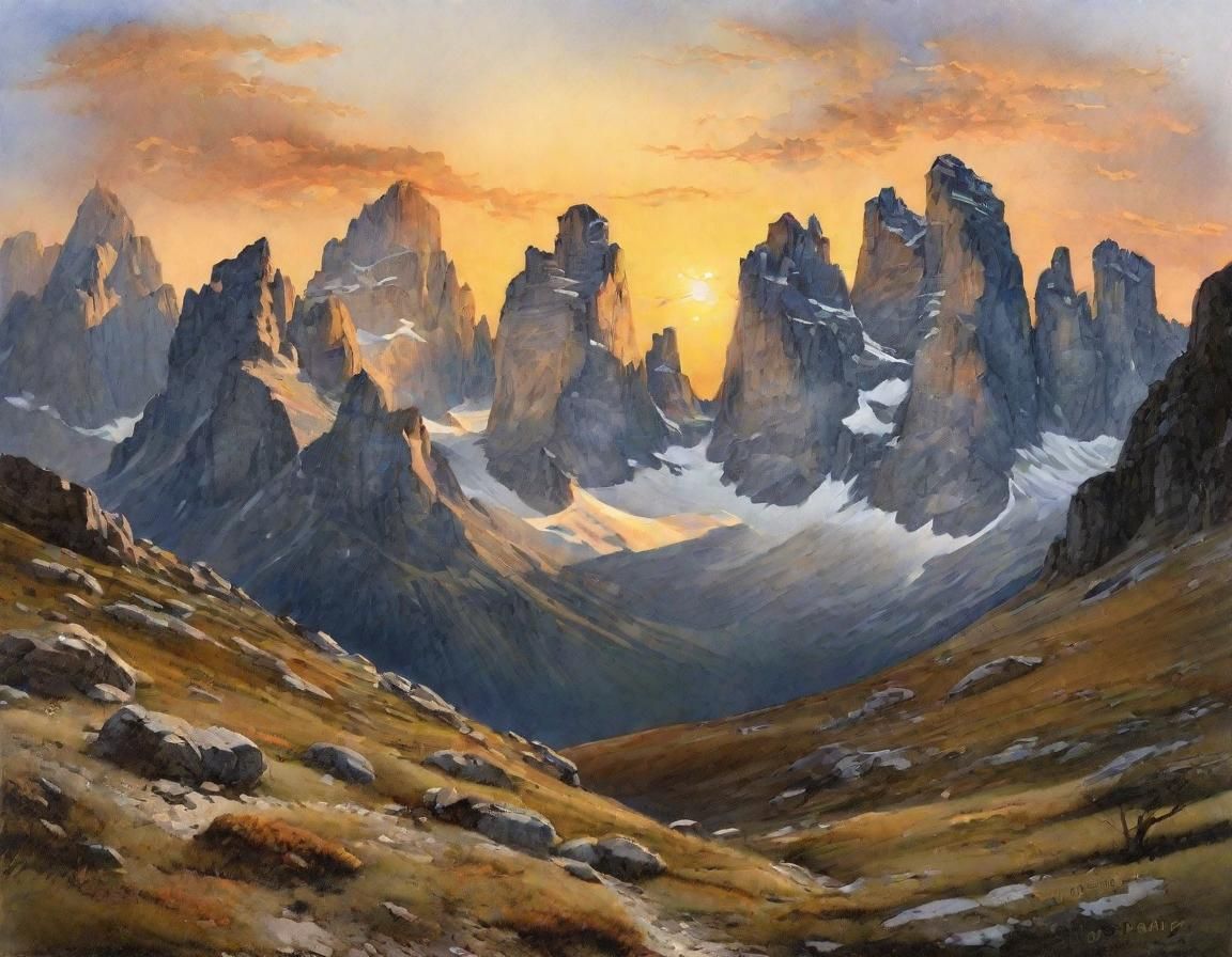 Tre Cime di Lavaredo Sunset Watercolour Painting