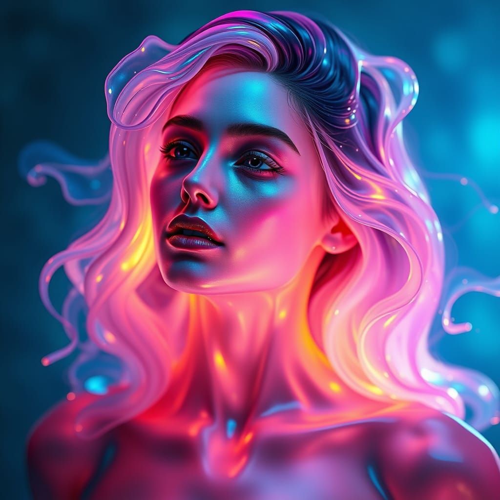 Glowing Liquid Nylon Woman in Ethereal 3D Style