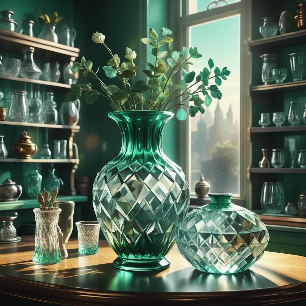 Retro Crystal Vase Still Life in Kitchen