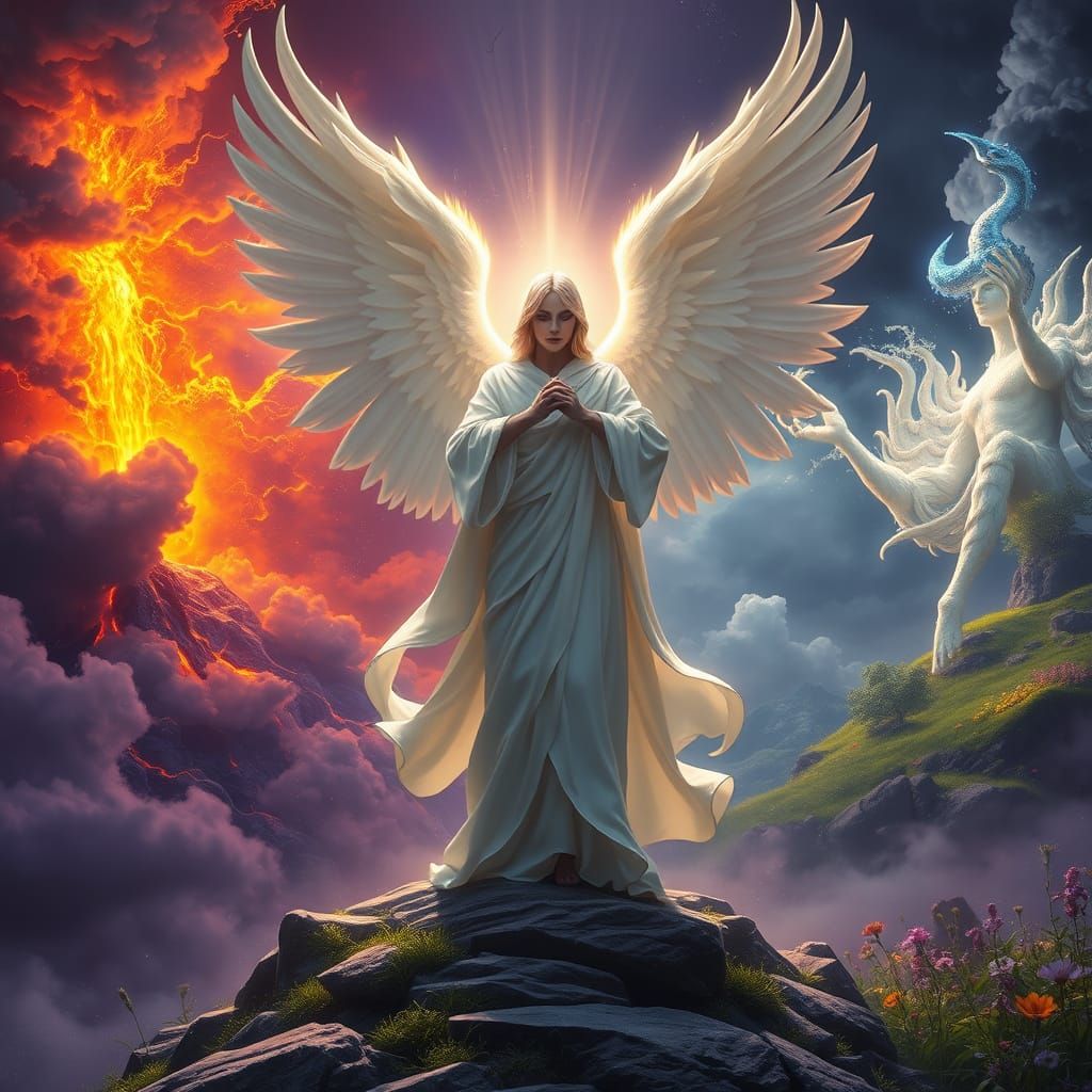 Angel of Balance, Radiant and Glowing, in Dark Fantasy Conce...