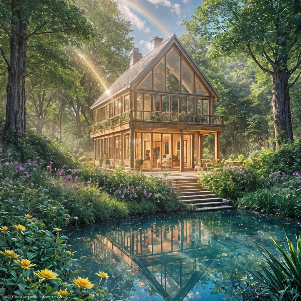 Crystal Glass House Floating in Lush Forest