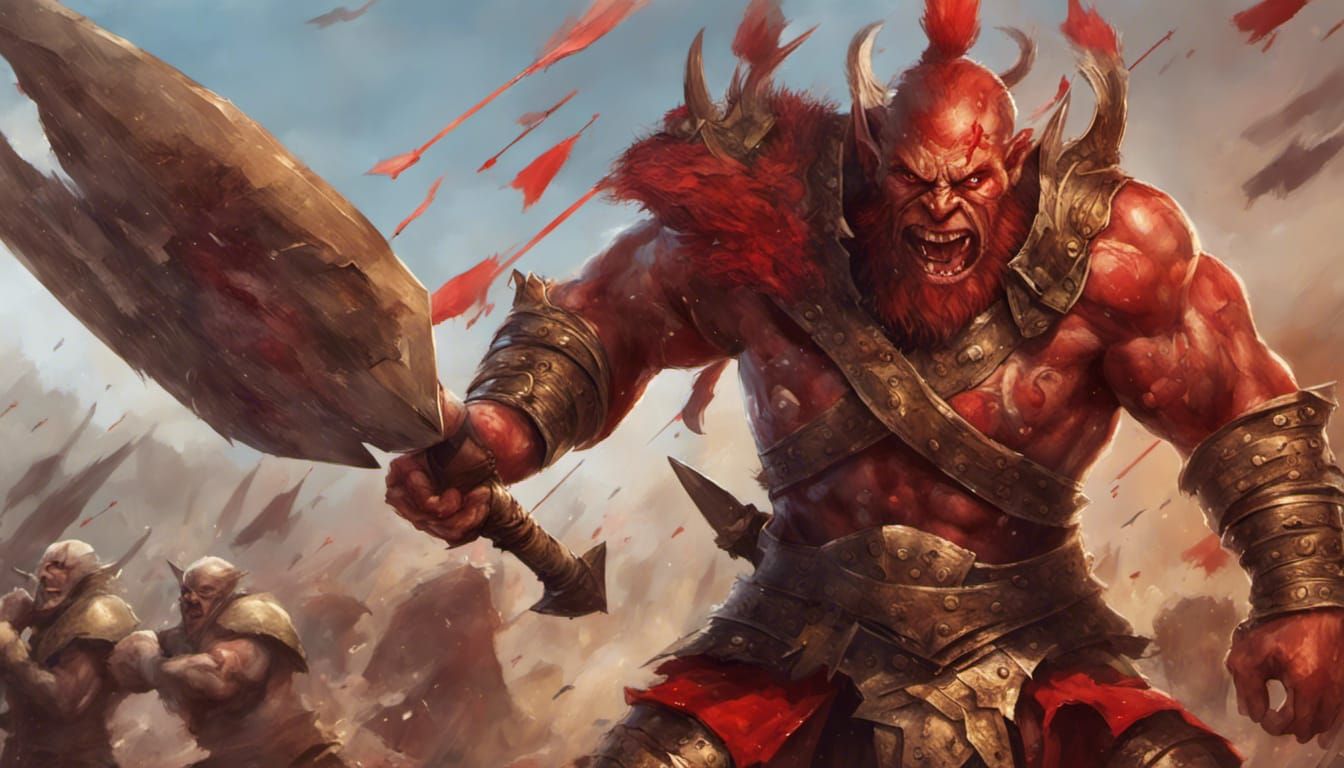Muscular Orc Warrior in Battlefield Scene
