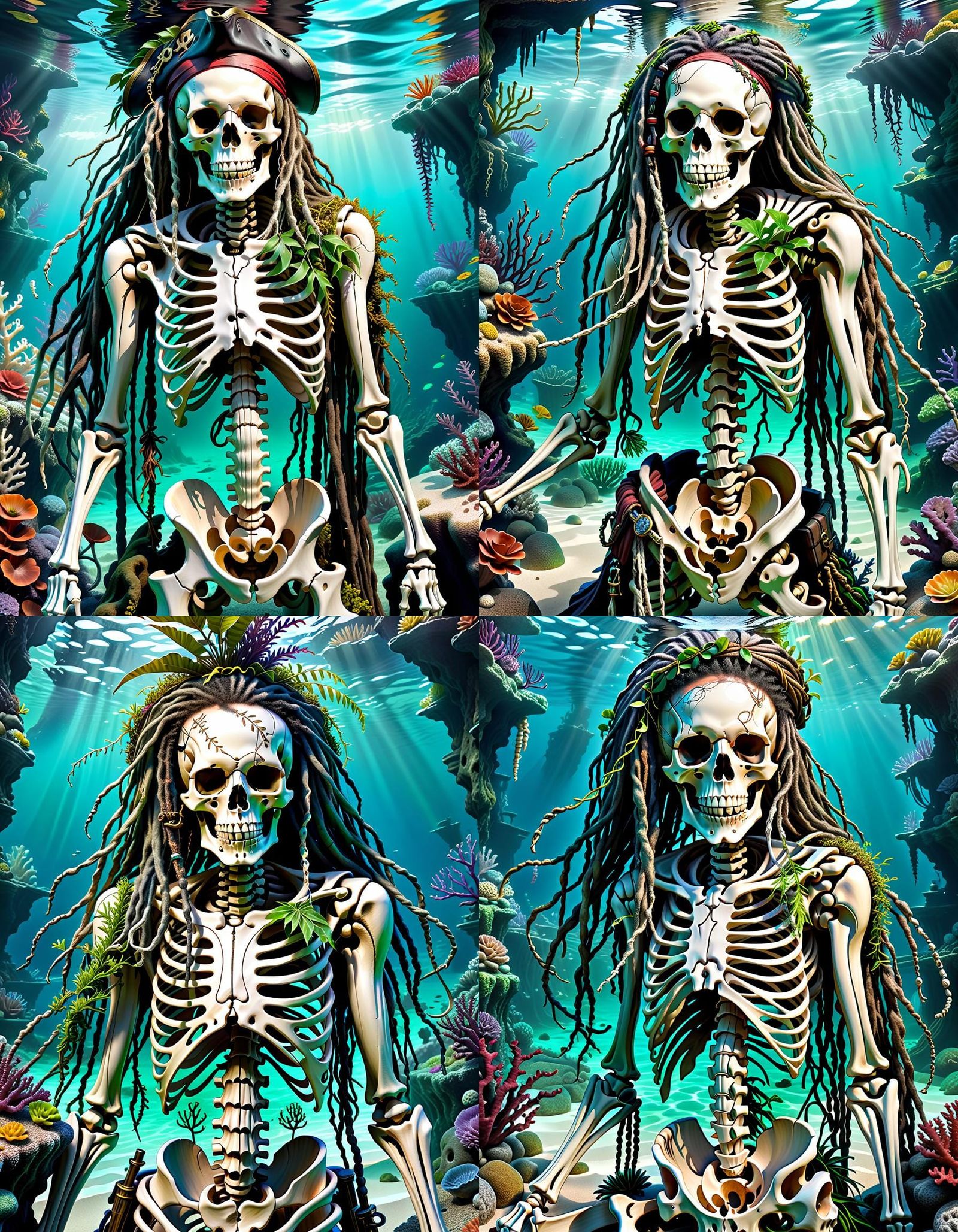 Sinister Dreadlocked Pirate Skeleton in Mixed Media