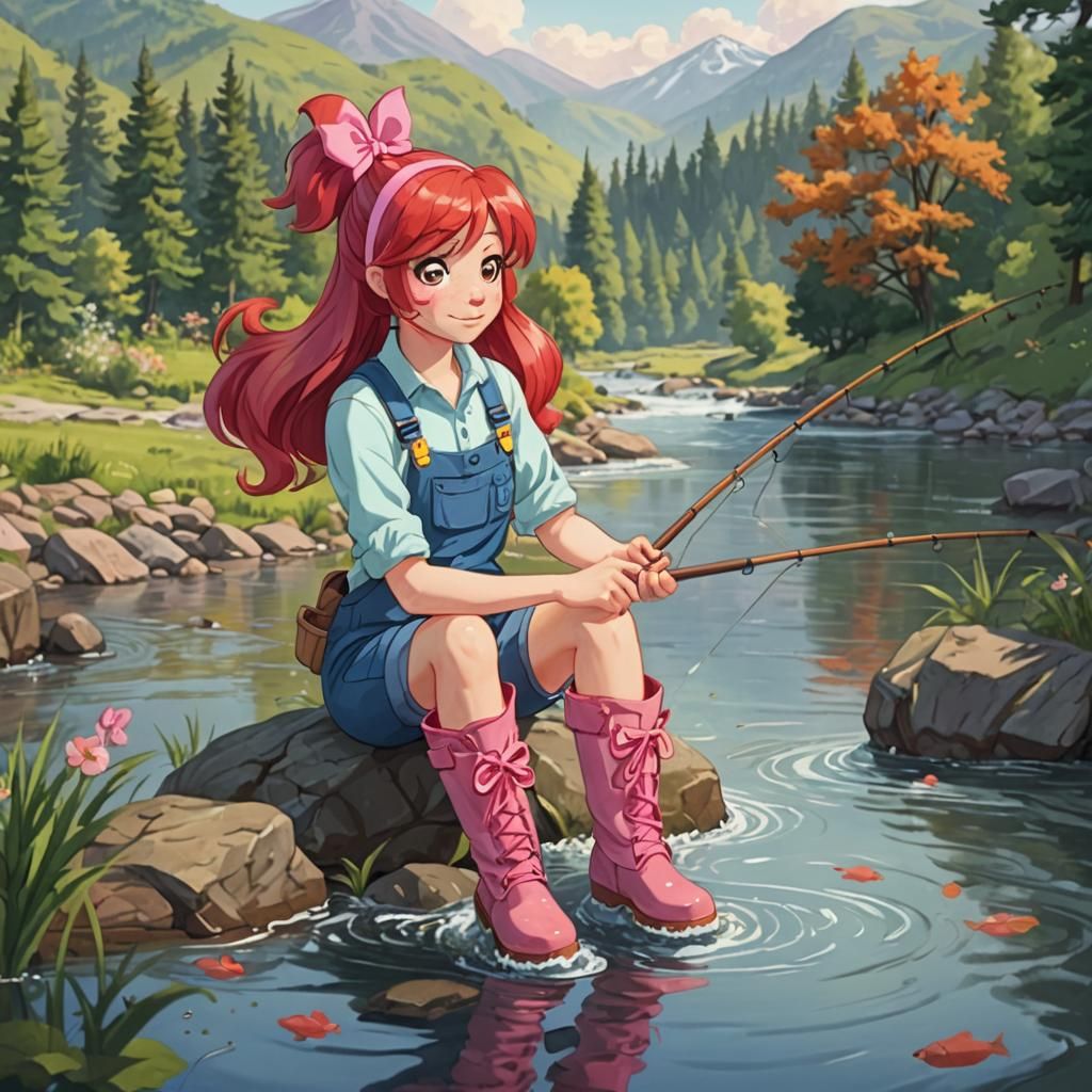 Human Apple Bloom Fishing in River