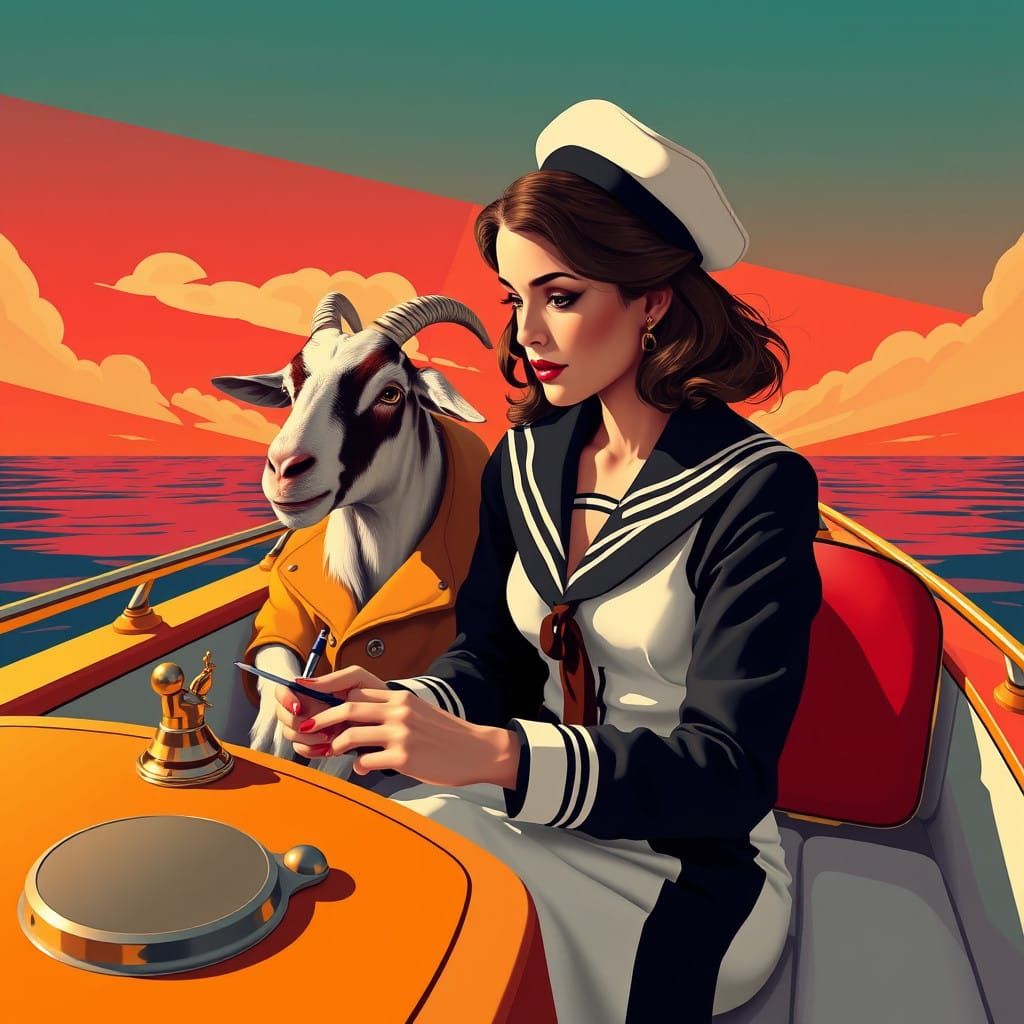 Vintage Sailor Chic Meets Elegant Goat Companion