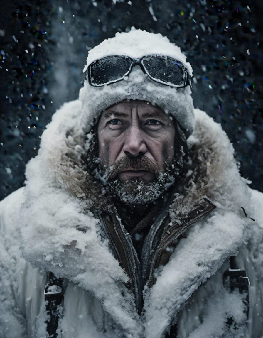 Polar Explorer Portrait in Frozen Blizzard