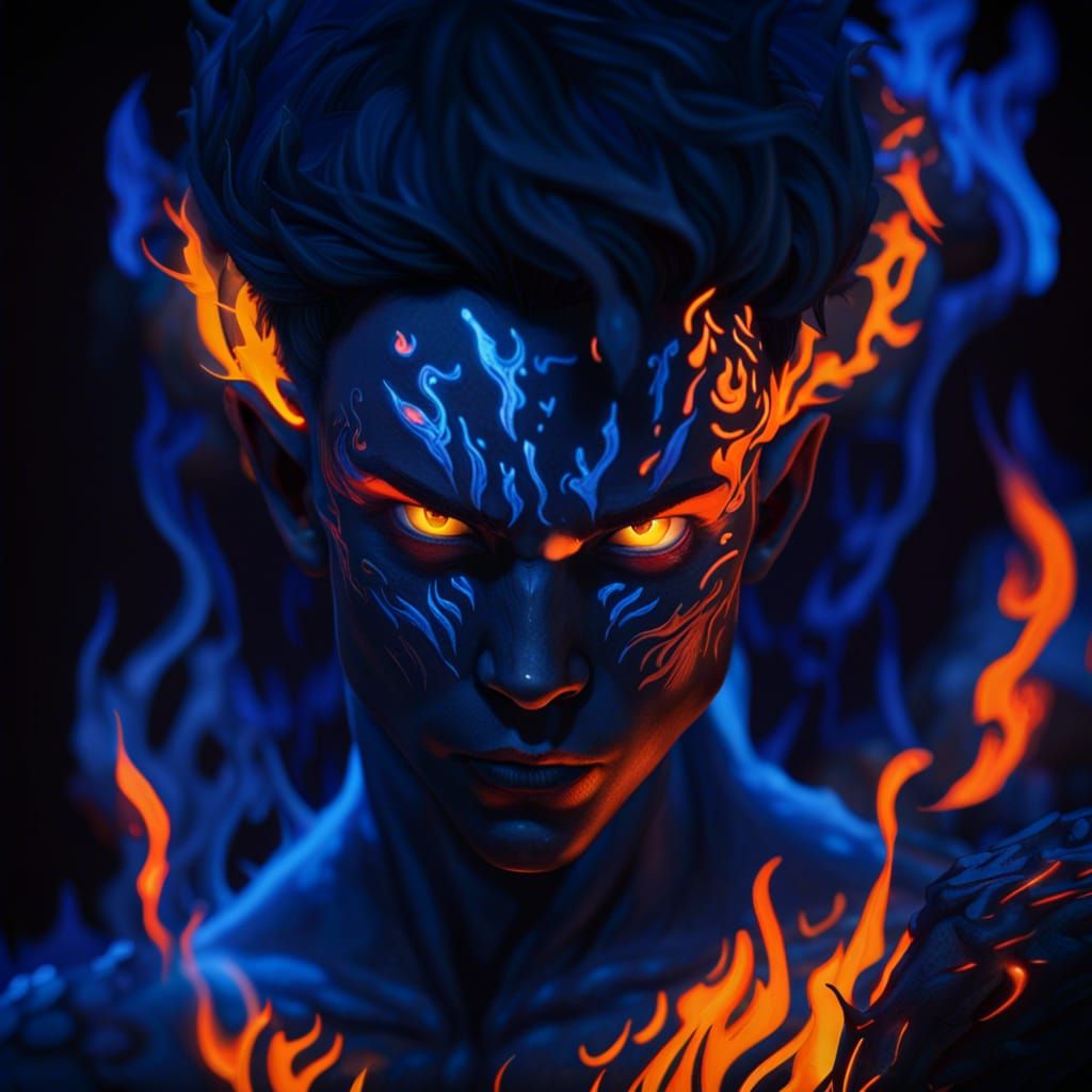 Young Man with Demon Shadow in Dark Fantasy Art