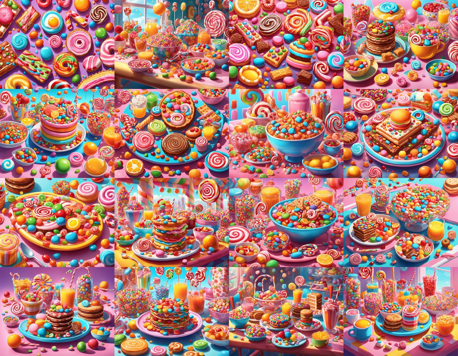 Candy Art Breakfast in Hyperrealistic Digital Illustration