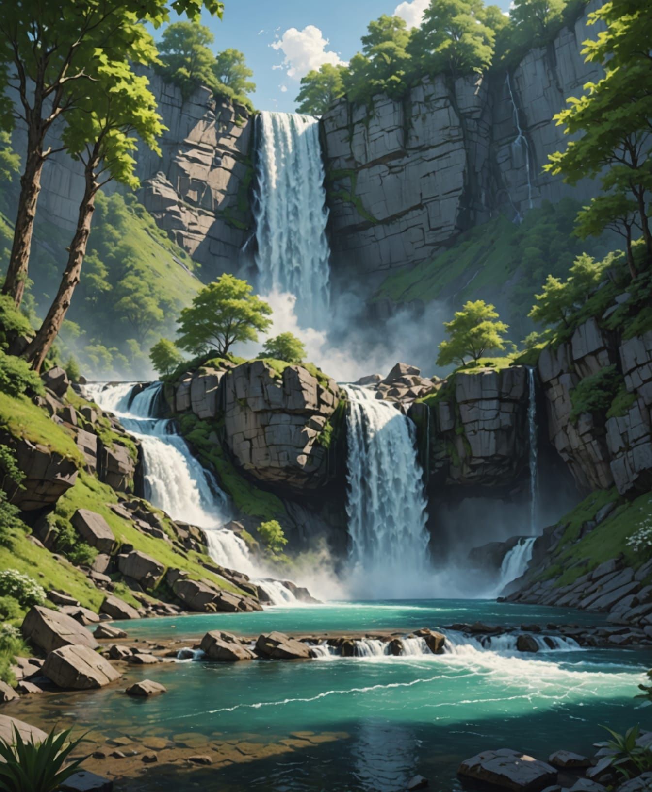Majestic Summer Waterfall in Ultra Detail
