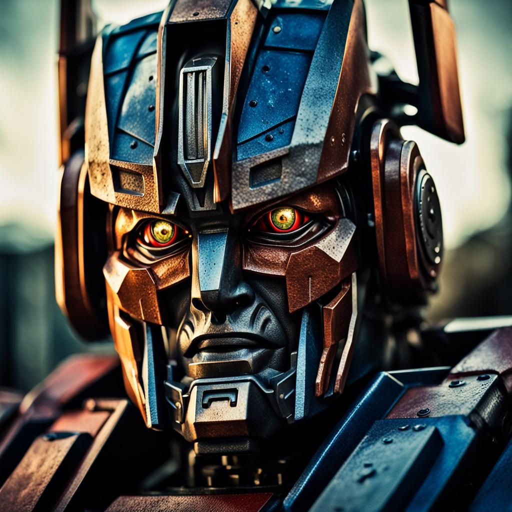 Transformer Robot Confronts Nemesis in Heroic Portrait