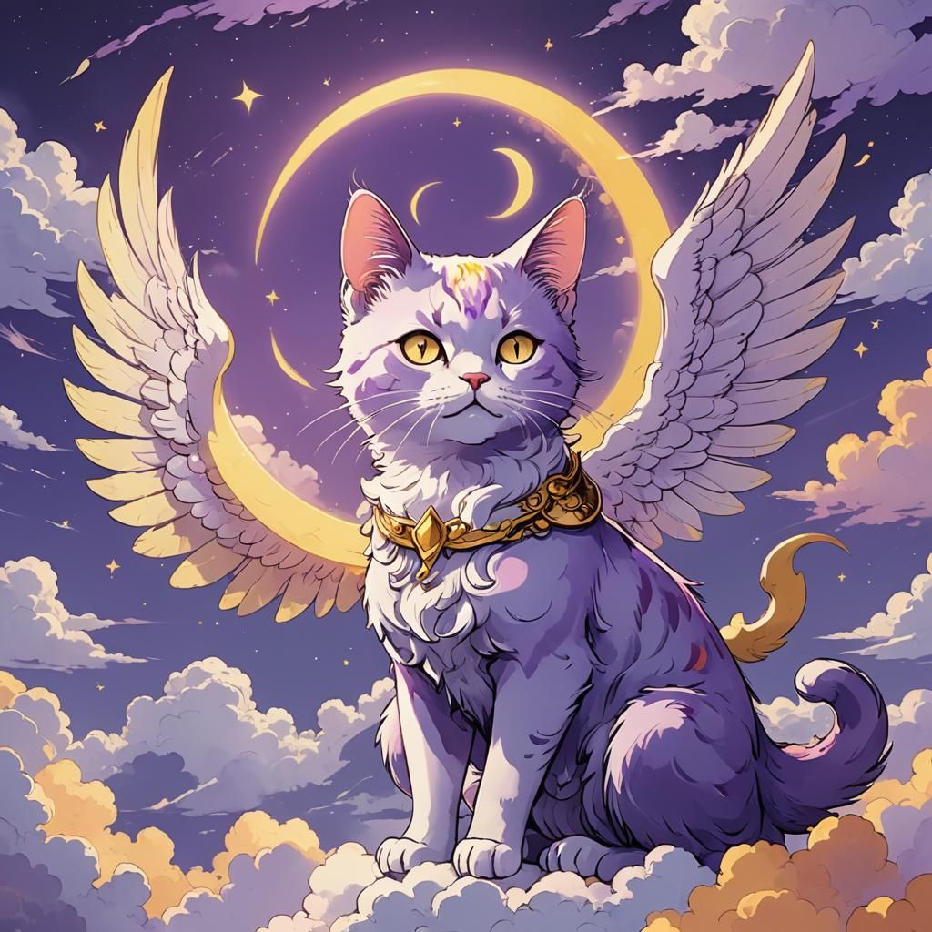 Manga Cat with Wings in Anime Style