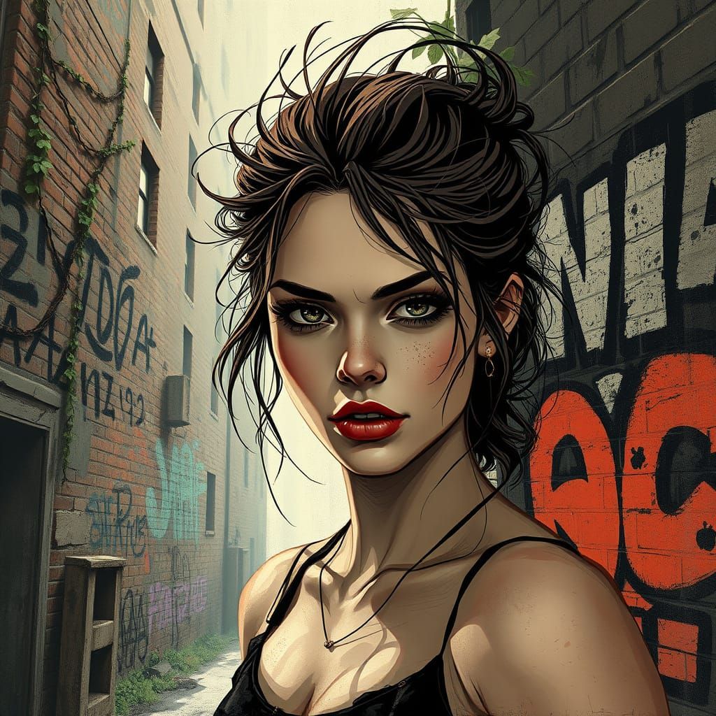 Gritty Urban Portrait in Distressed 2D Grunge Style