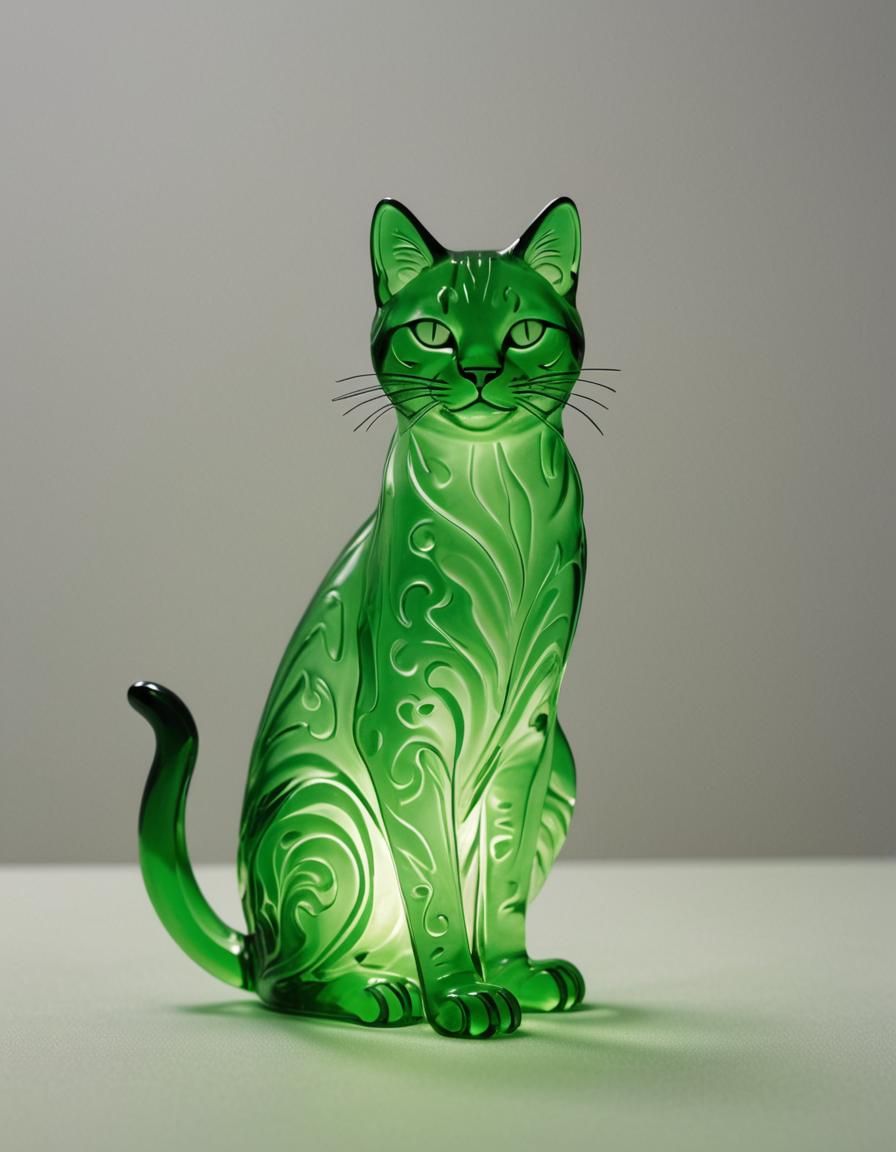 Luminous Green Glass Cat Silhouette