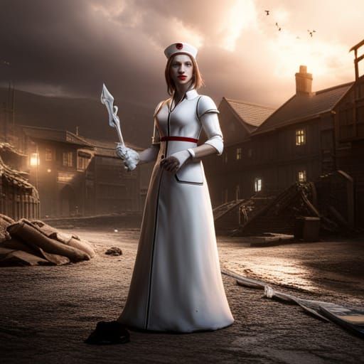Grace The Human as Evil Nurse in Matte Painting Style