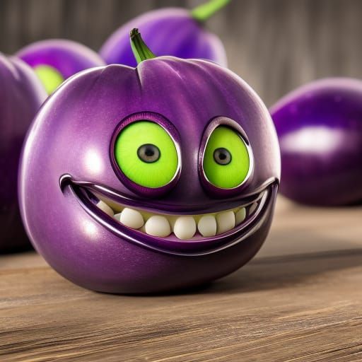 Adorable Purple Eggplant Character in Fantasy Style